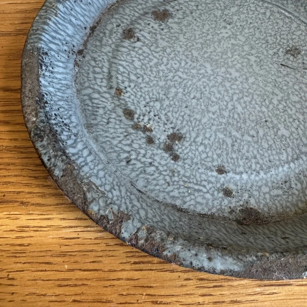 Antique Gray Mottled Graniteware Pie Plate 9 Inch Antique Enamelware Rustic‎ Pan